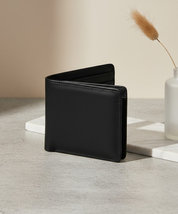 Classic Leather Bi-Fold Wallet for Men - Black