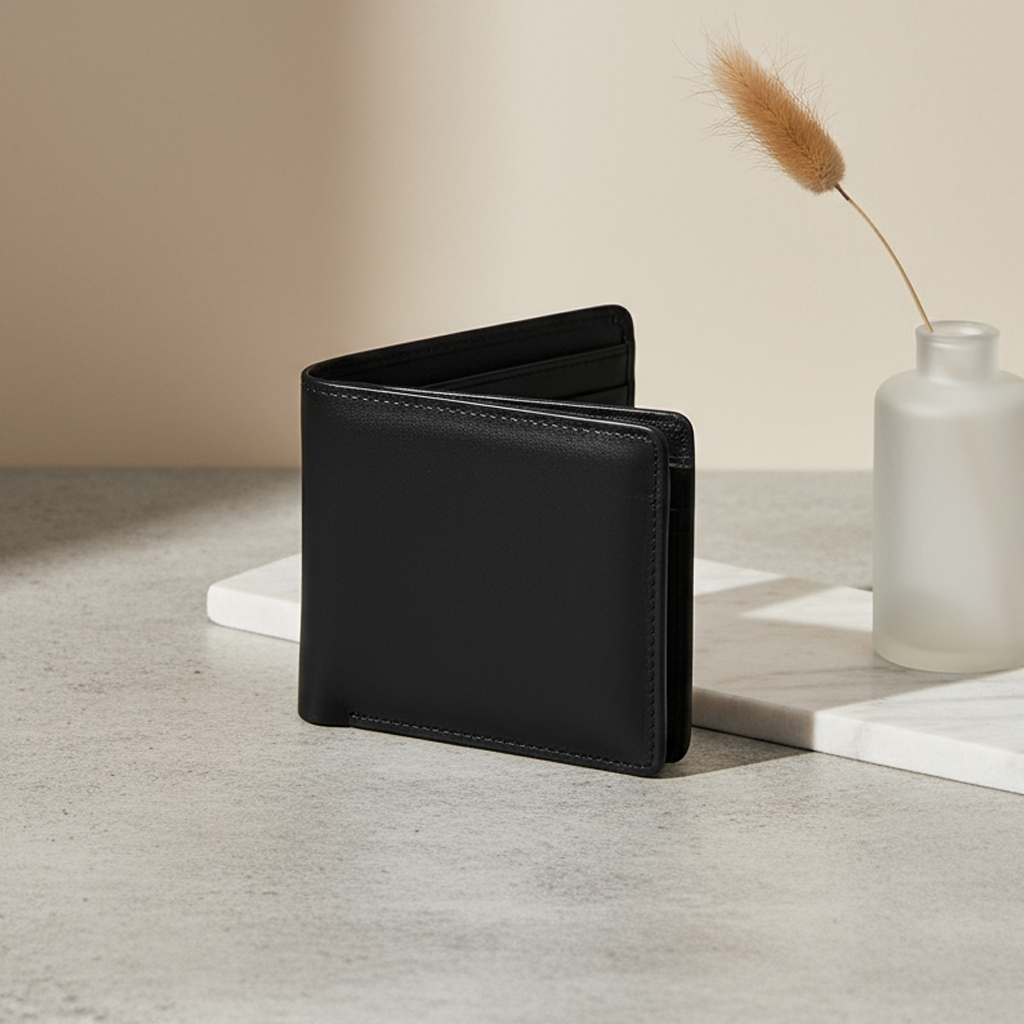 Classic Leather Bi-Fold Wallet for Men - Black