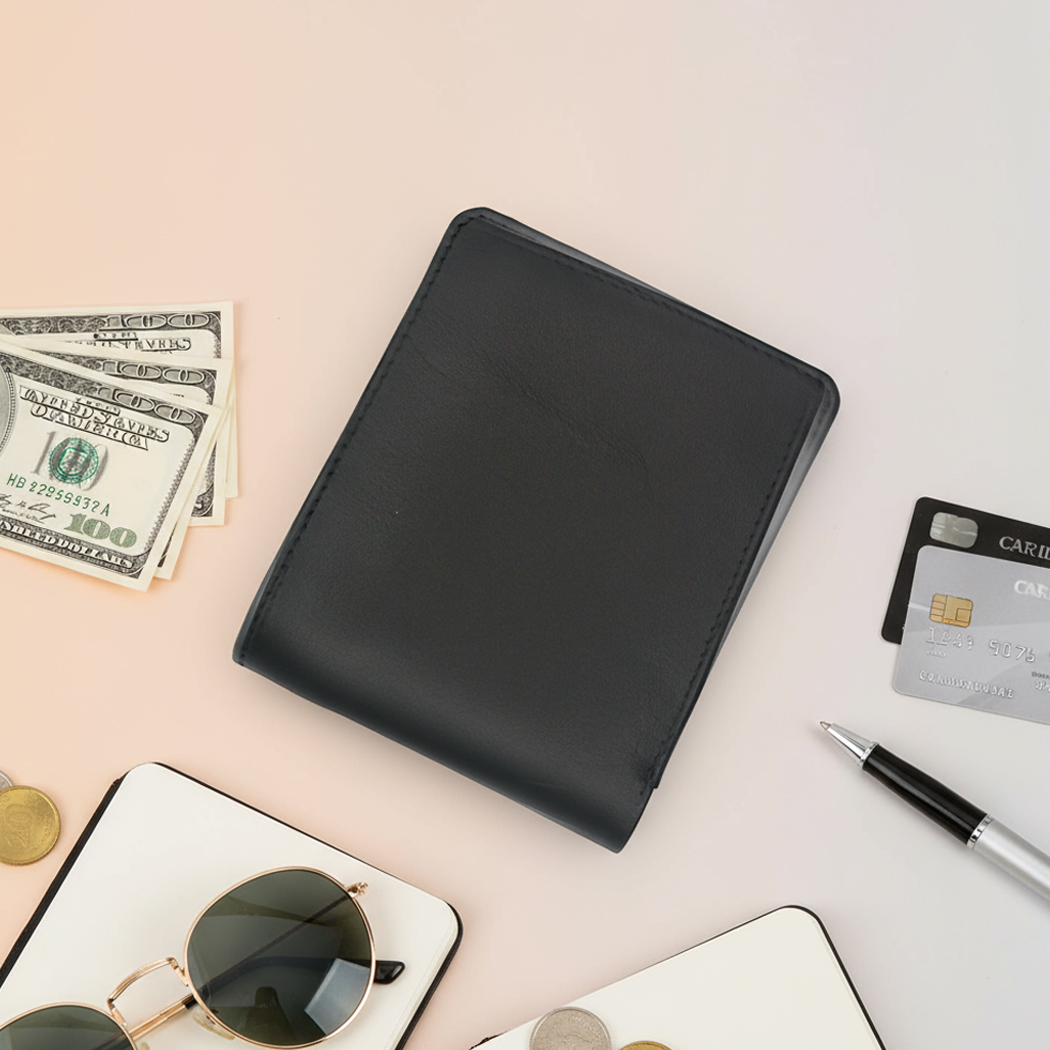 Classic Leather Bi-Fold Wallet for Men - Dark Grey