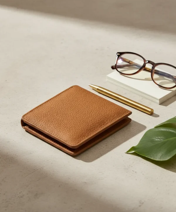 Grain Leather Bi-Fold Wallet for Men - Camel